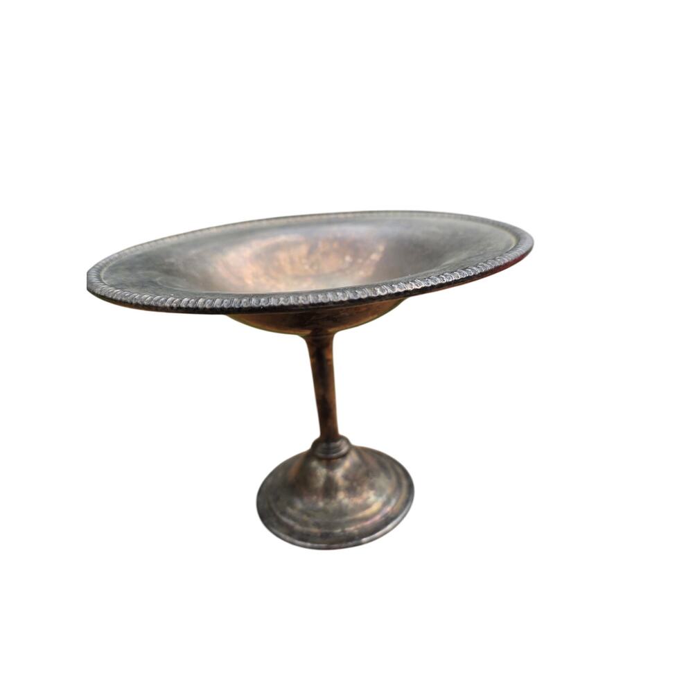 Vintage Silverplate Pedestal Compote BowlCandyDish Tazza Rainbow Patina Unmarked